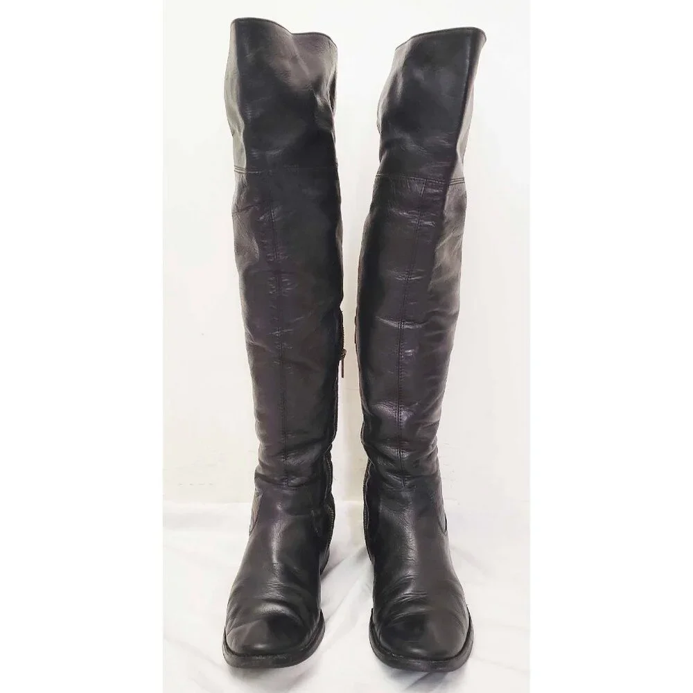 Frye Womens Shirley Over The Knee Riding Black Leather Boots Foldover Pirat 8.5